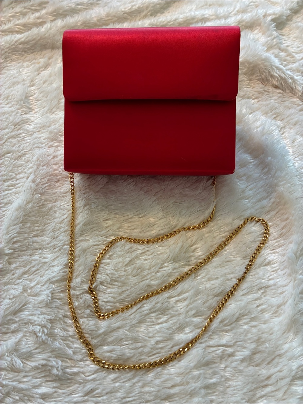 Red Satin Crossbody with Gold Chain Strap